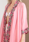 Embroidered Linen Kimono Pink