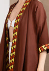 Embroidered Linen Kimono Brown